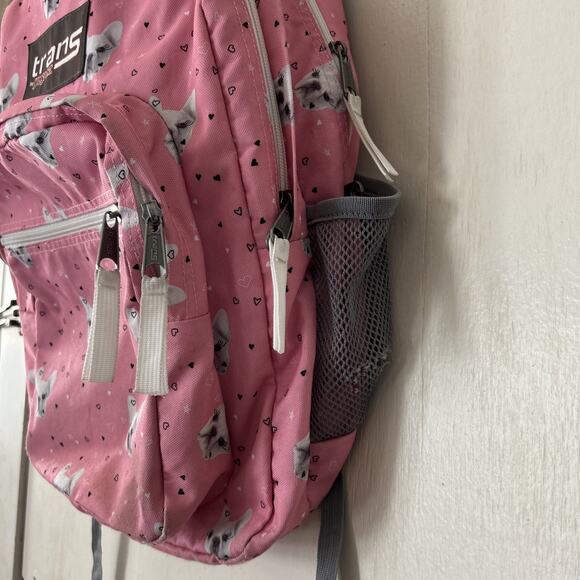 Jansport Backpack Trans Pink Pug Face Dog Heart Print Book Bag Full Size Nice - Picture 6 of 16
